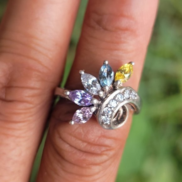 Absolutely stunning marquise prong set multi-colored gemstones 925 sterling ring - Picture 4 of 15